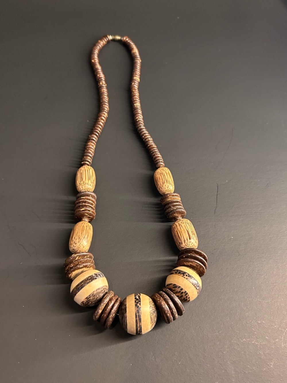 Vintage Handcrafted Brown Wood Bead Necklace